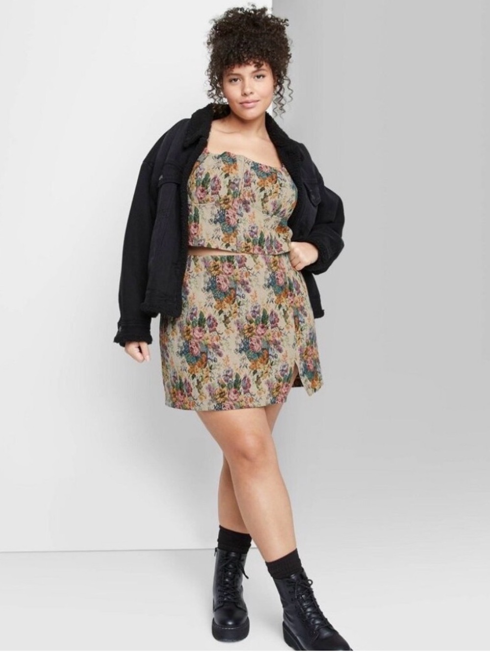 Wild Fable Multicolor Floral Jacquard Top and Skirt Two Piece Mini Dress - Picture 3 of 7